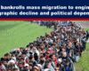 Expose News Large group of migrants walking through a field with text suggesting UN backing of mass migration.