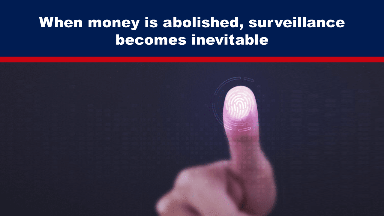 Expose News: Finger touches digital fingerprint, highlighting "When money is abolished, surveillance becomes inevitable." A peek into a cashless, watchful world! - The Expose Expose News: Finger touches digital fingerprint, highlighting "When money is abolished, surveillance becomes inevitable." A peek into a cashless, watchful world!
