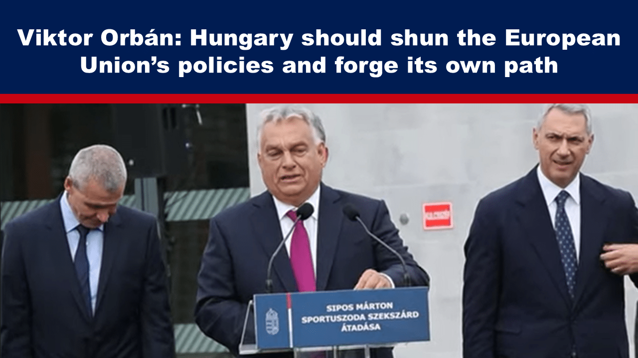 - The Expose Expose News: Viktor Orbán speaks at a podium, advocating for Hungary to shun EU policies and forge its own path, capturing a bold political stance.